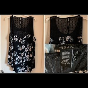 Torrid Black Floral Lace Tank Top